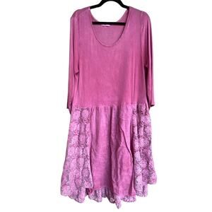 Women’s Pink Midi Dress with Lace Panel